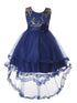 Rain Kids Girls Multi Color Gold Floral Applique Hi-Low Christmas Dress 3-12 - SophiasStyle.com